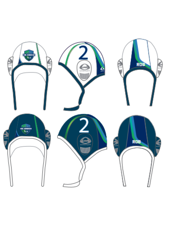 Waterpolo cap set blauw/wit. 2 caps